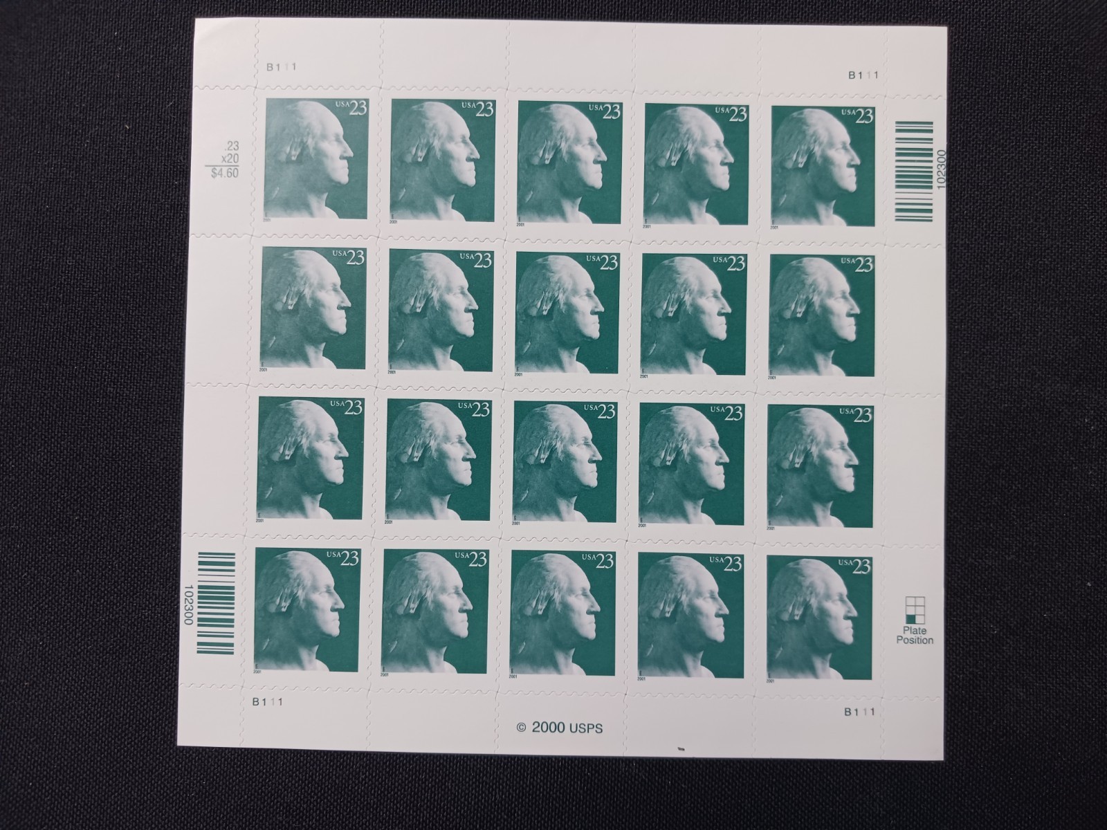 Scott #3468A George Washington Full Sheet of 20 Stamps