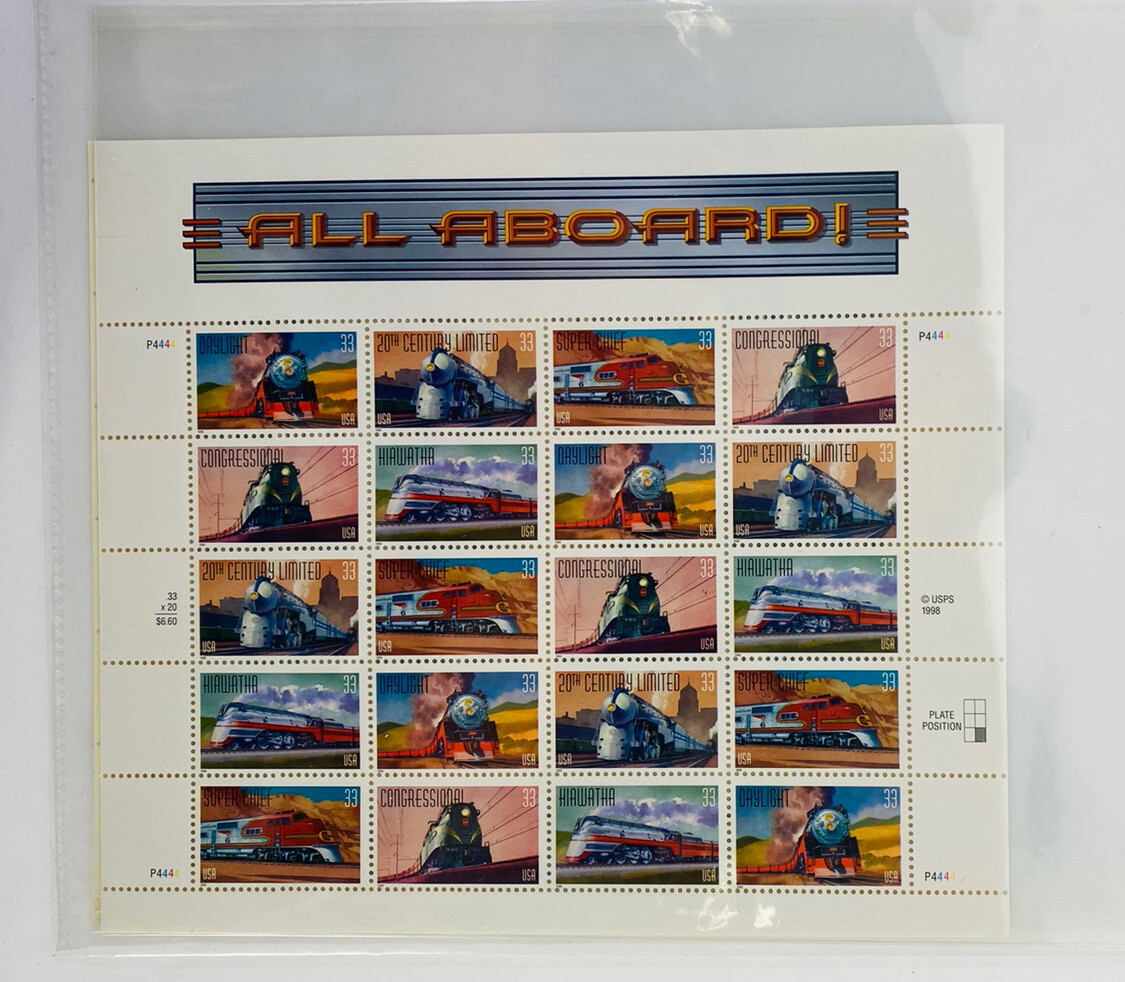 1999 USPS All Aboard! Lot of 2 Full Sheet Stamps 20 x 33c. = 40 Total Guaranteed