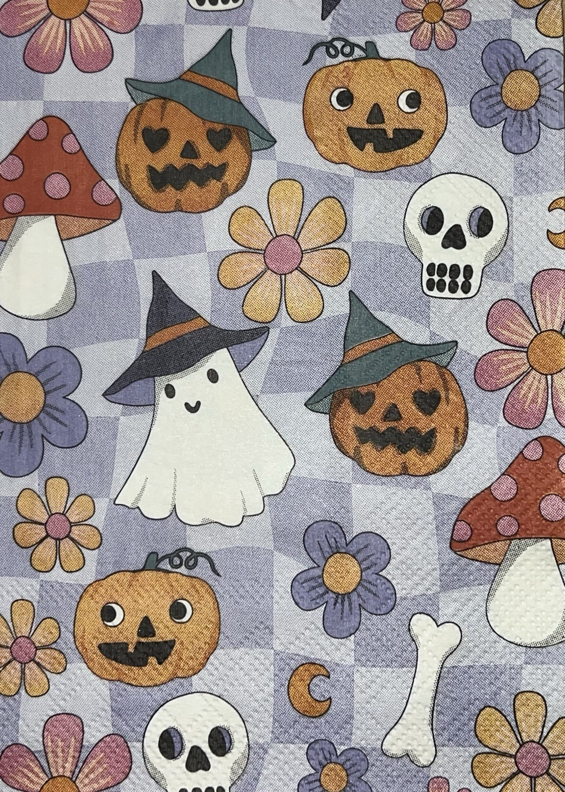 TWO Individual Lunch Napkins Decoupage Halloween Pumpkins Ghosts Fall- Flowers