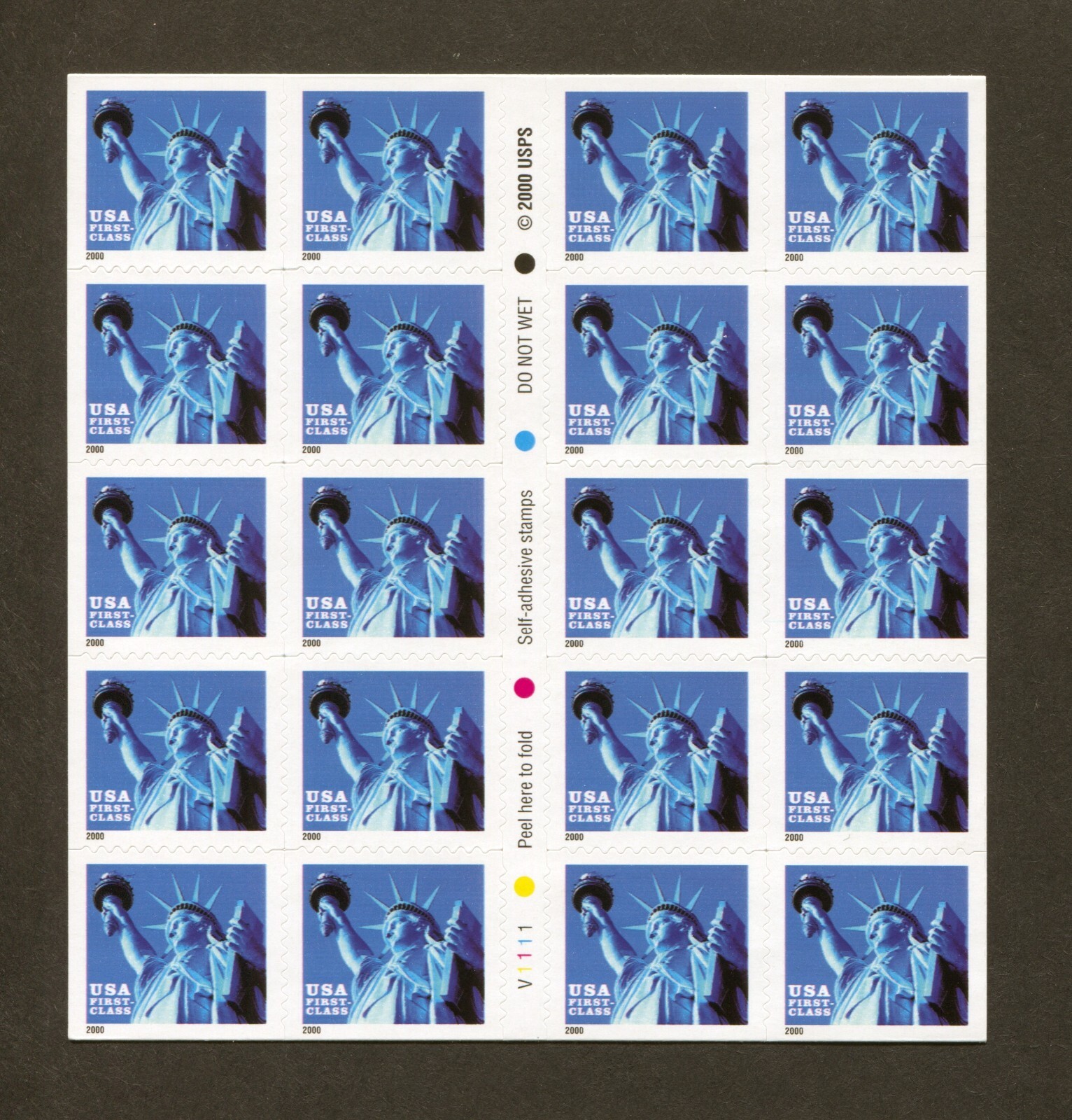 U.S. Scott# 3451a, 2000 Statue of Liberty, Booklet Pane of 20, SCV: $22.00