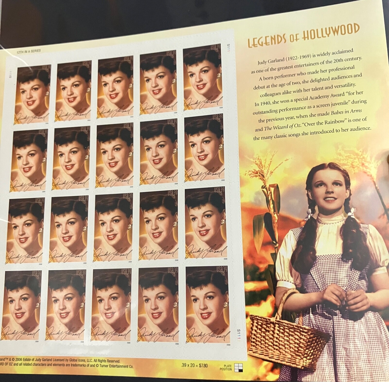 Judy Garland 20 count USA Forever stamps-NEVER USED
