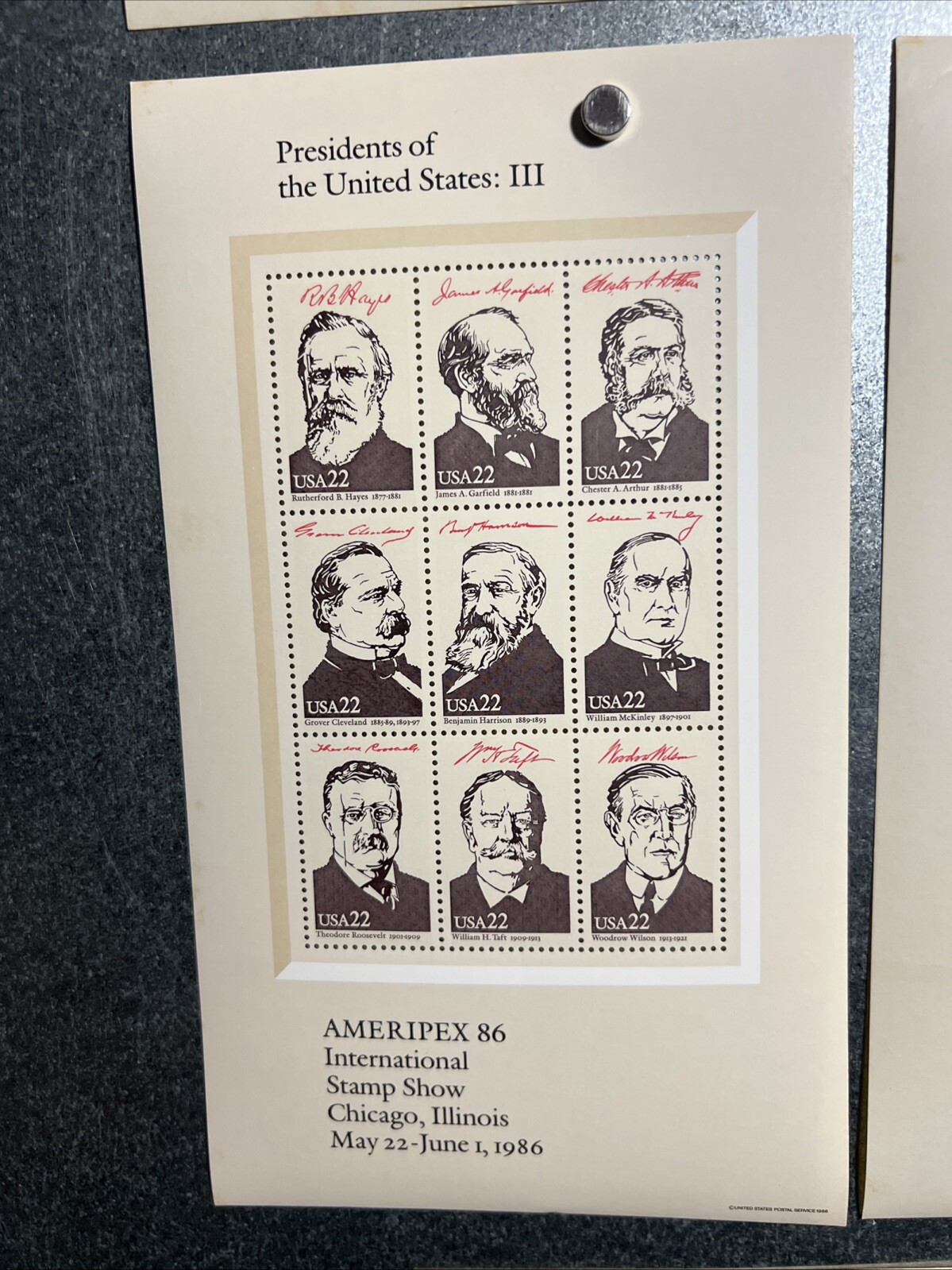 US SCOTT 2216 – 2219 4 PANES OF 9 1986 AMERIPEX STAMPS 22 CENT FACE MNH