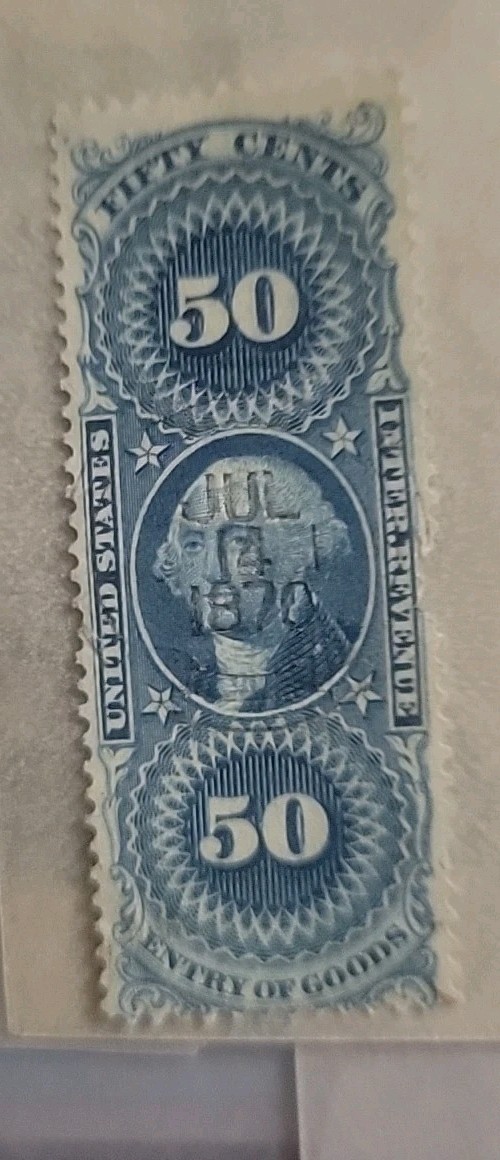 USA Used VG-F 50c Scott #R65b 1862-71 Part Perf Foreign Exchange Revenue Stamp