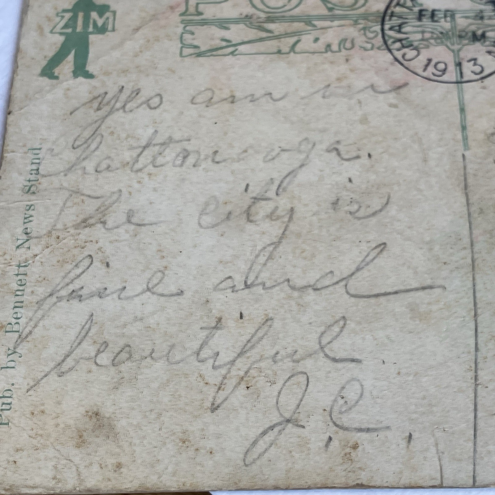 George Washington 1 Cent Stamp 1912 1913 Posted Chattanooga TN National Bank PC