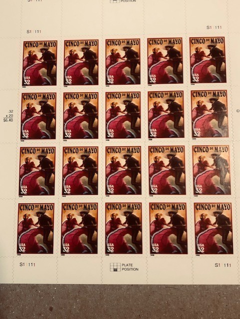 1997 Cinco De Mayo full uncut sheet from post office