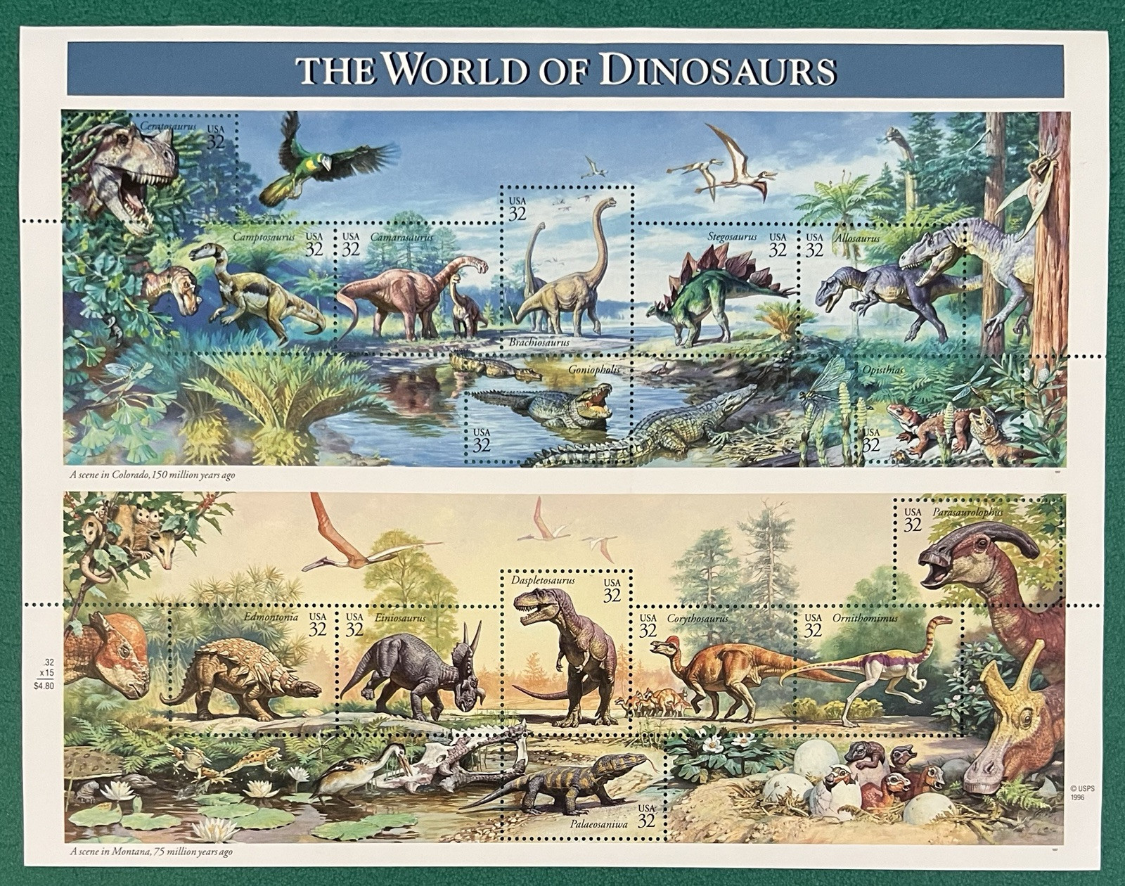 1997 Dinosaur, Indian Dancer, Marilyn Monroe, POW 32 Cent Face, 95 Stamps Total