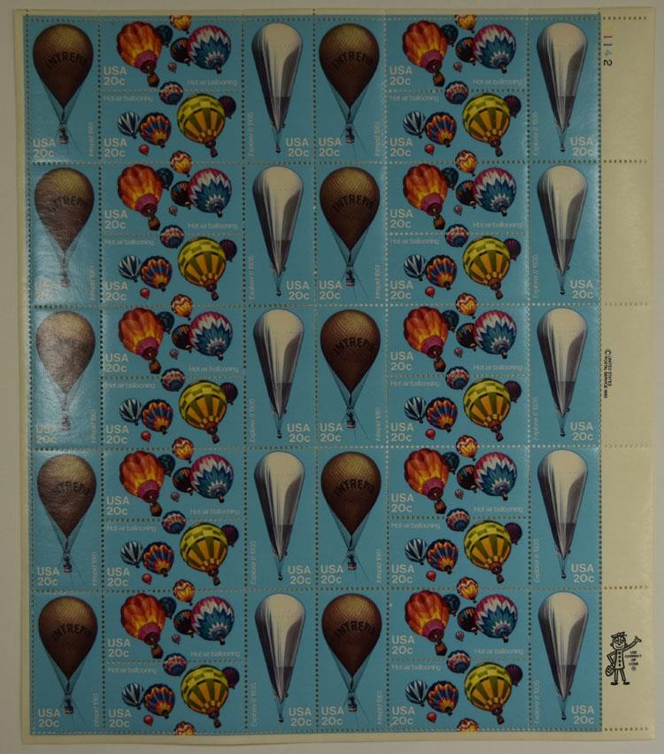 US SCOTT 2032 – 2035 SHEET OF 40 HOT AIR BALLOONING STAMPS 20 CENT FACE MNH