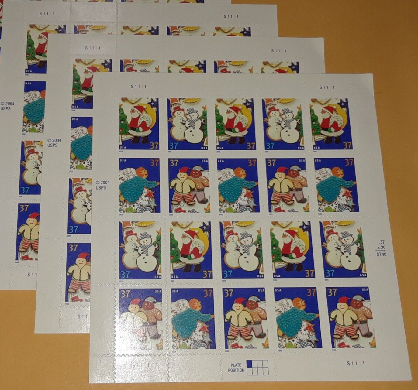 Three Panes x 20 = 60 of HOLIDAY COOKIES 37¢ US Christmas Stamps. Sc # 3949-3952