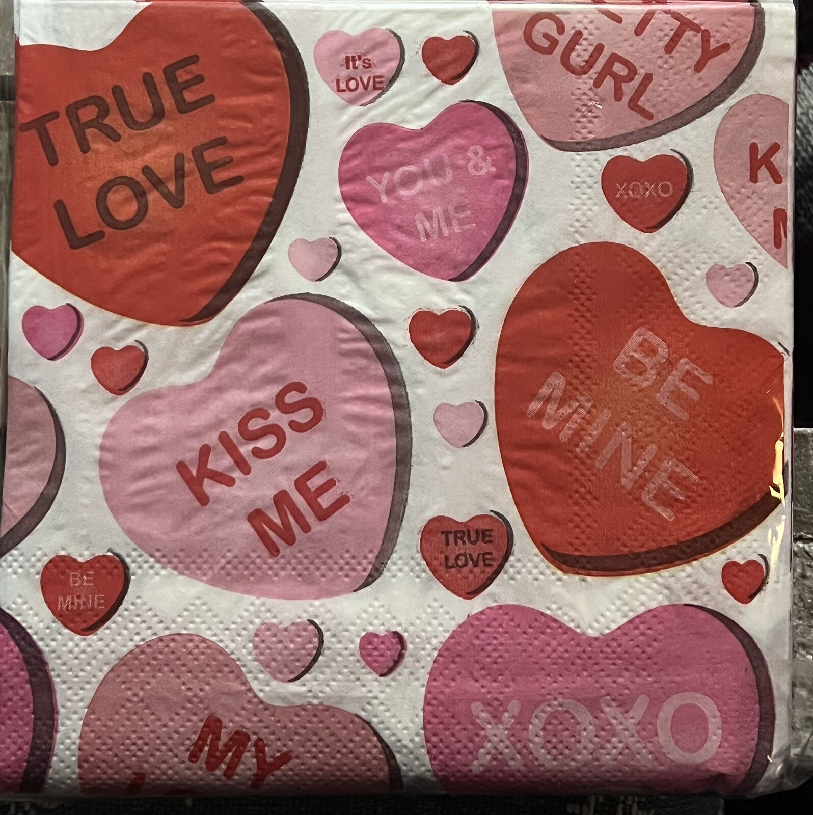 TWO Individual Paper Lunch Decoupage Napkins – VALENTINE Red Hearts/love/Be Mine
