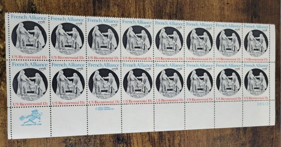 USPS French Alliance 1778 US Bicentennial 13 Cent Stamps