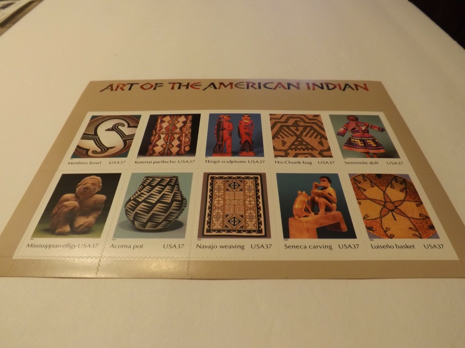 SCOTT # 3873-ART OF THE AMERICAN INDIAN-PANE OF (10) 37 CENT STAMPS