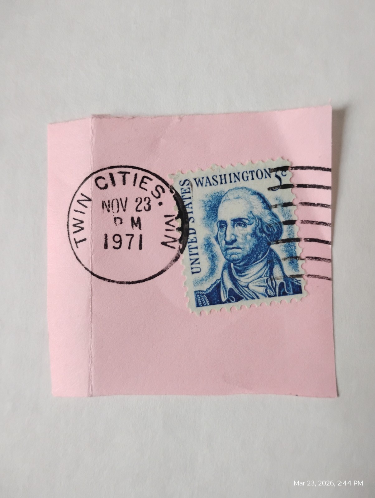 Rare 1967 US 5 Cent Blue George Washington Stamp Used- Vintage Handstamped 1971