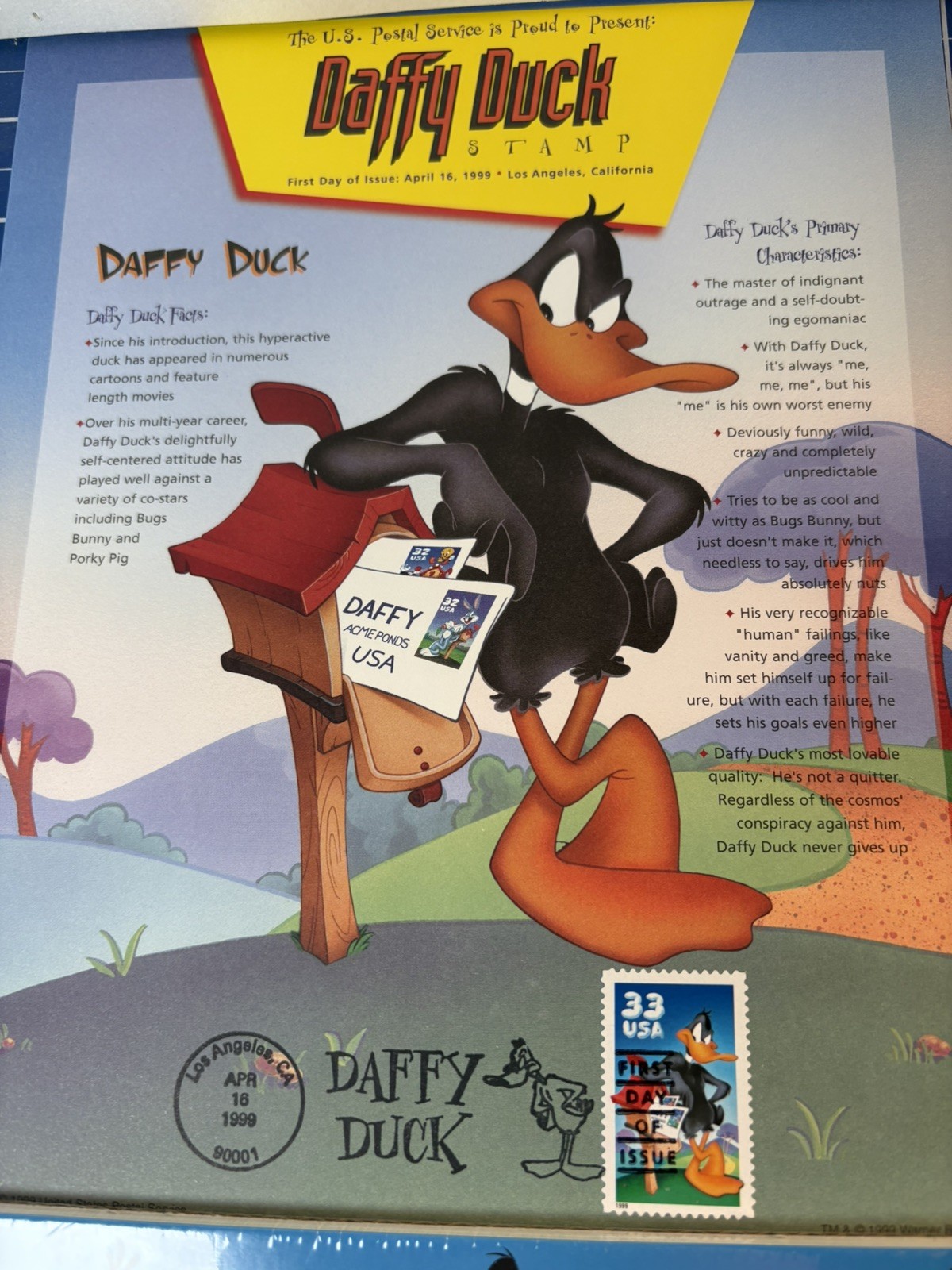 Lot Warner Bros US Postage Stamp 6 First Day 2 Matted 2 Sheets Daffy Bugs Tweety