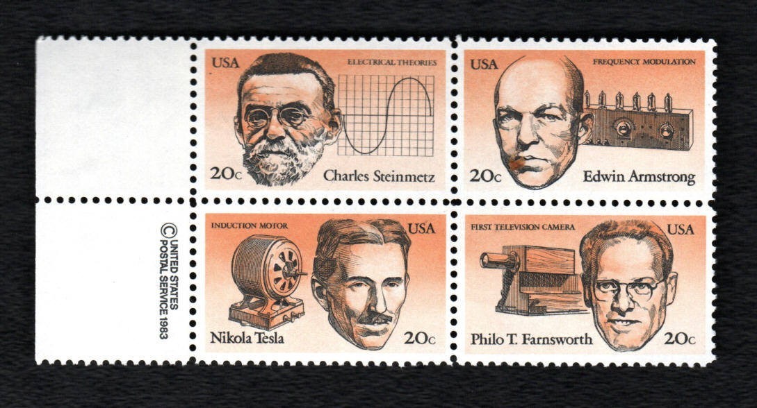 US Stamps – 20¢ American Inventors – Block of 4 stamps (SC# 2055-2058) MNH