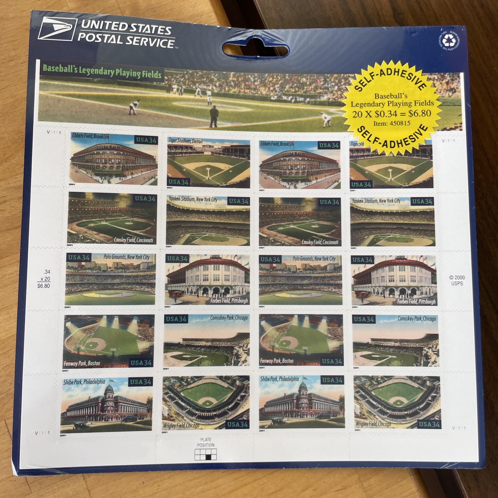 Baseball’s Legendary Playing Fields Stamps 34c New 2000 Full Sheet Of 20 Stamps