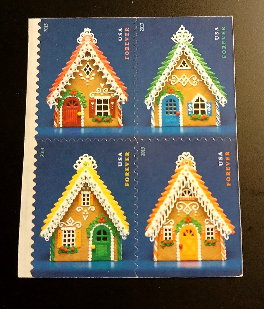 SCOTT # 4817-20 – TWO SIDED GINGERBREAD HOUSES BLOCK OF 8 FOREVER STAMPS MNH