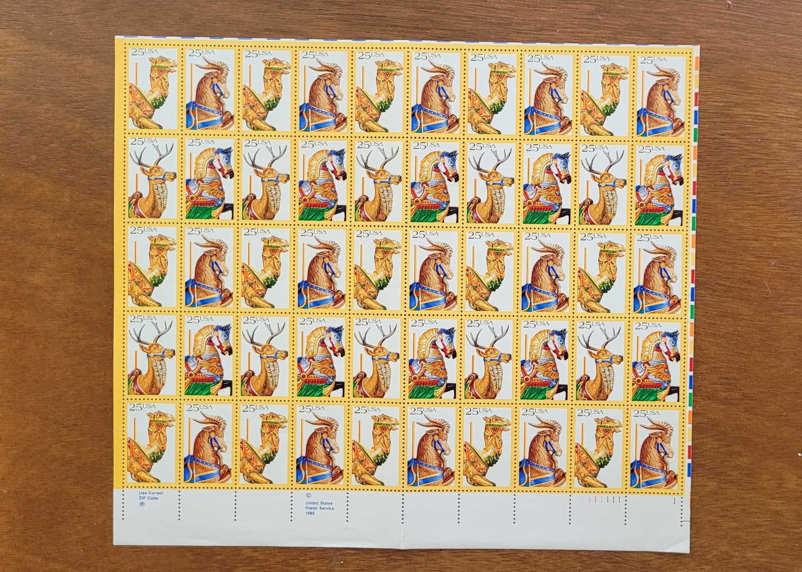 US Scott #2390-93 MNH OG Carousel Animals US 25c Sheet of 50