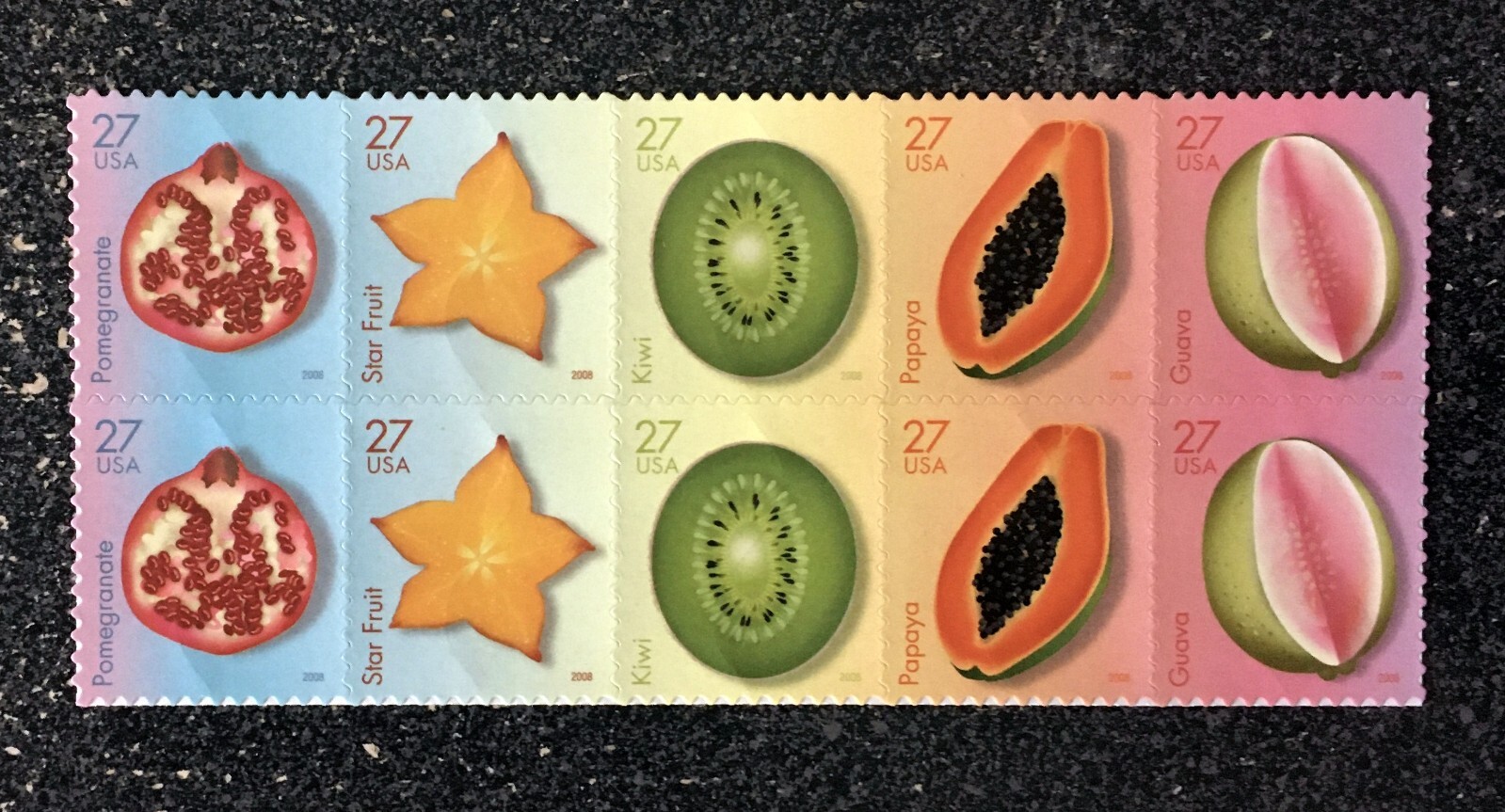 2008USA #4253-4257 27c Tropical Fruit – Block of 10 From Sheet Mint NH