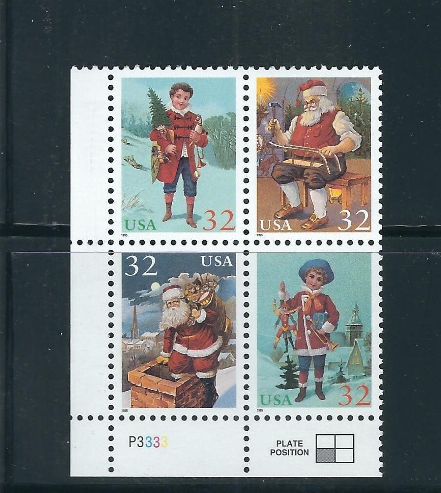 USA SC # 3007a Christmas 1994 . Block of four plate number . MNH..