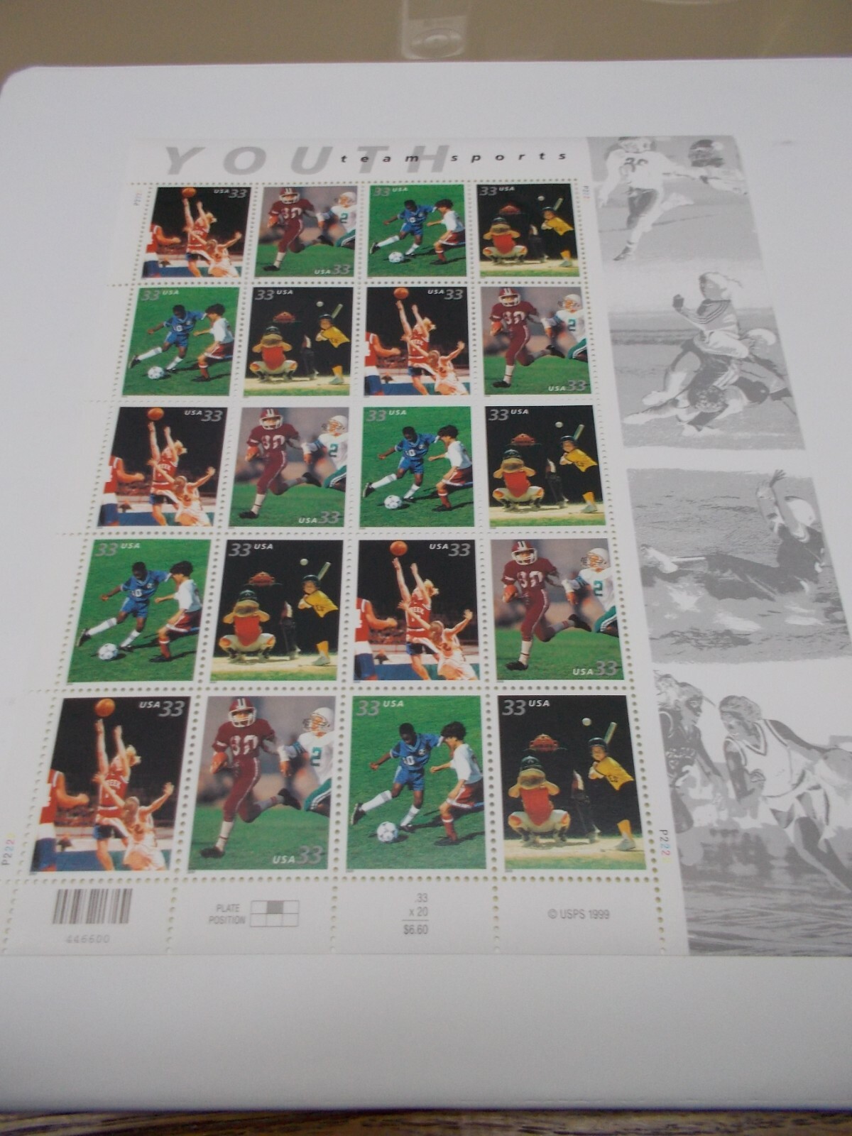 #3399-3402 SHEET OF 20 YOUTH TEAM SPORTS 33 Cent Postage Stamps 1999 MINT
