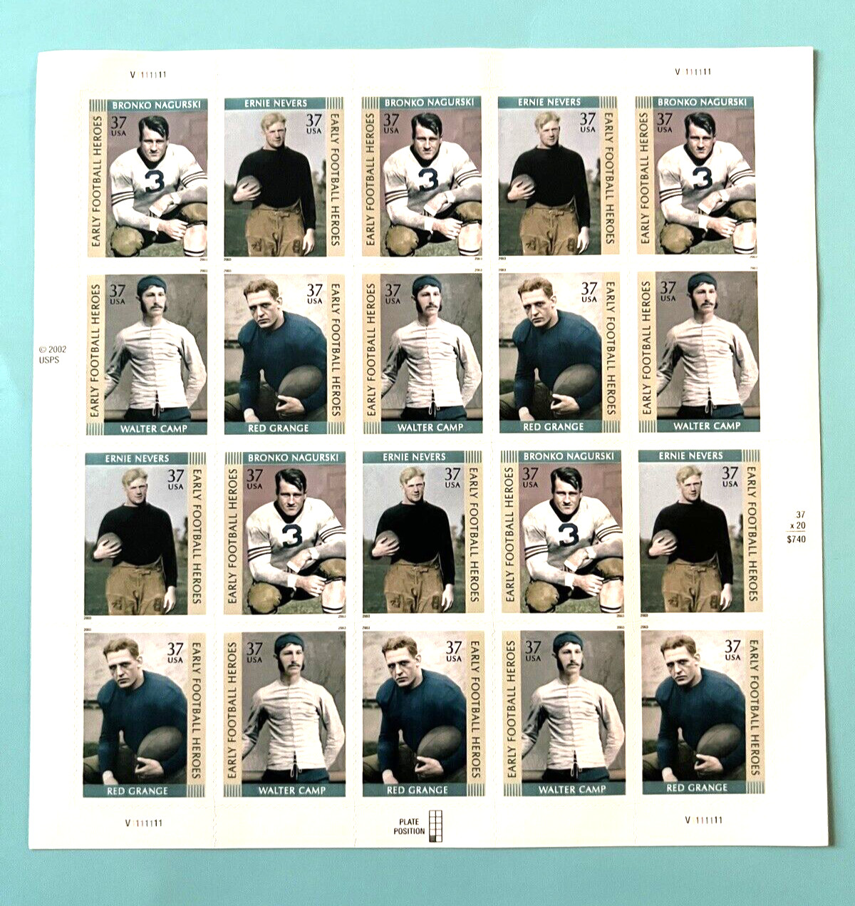 SCOTT #3808-3811 EARLY FOOTBALL HEROES 37¢ – 3 Sheets x 20 = 60 STAMPS FV$22.20