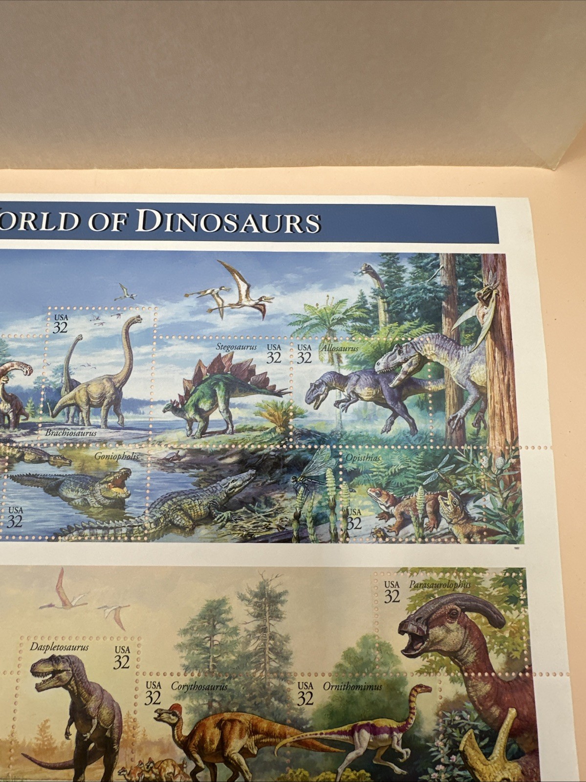 Full Sheet of 15 THE WORLD OF DINOSAURS 32¢ US Postage Stamps USA Mint Unhinged