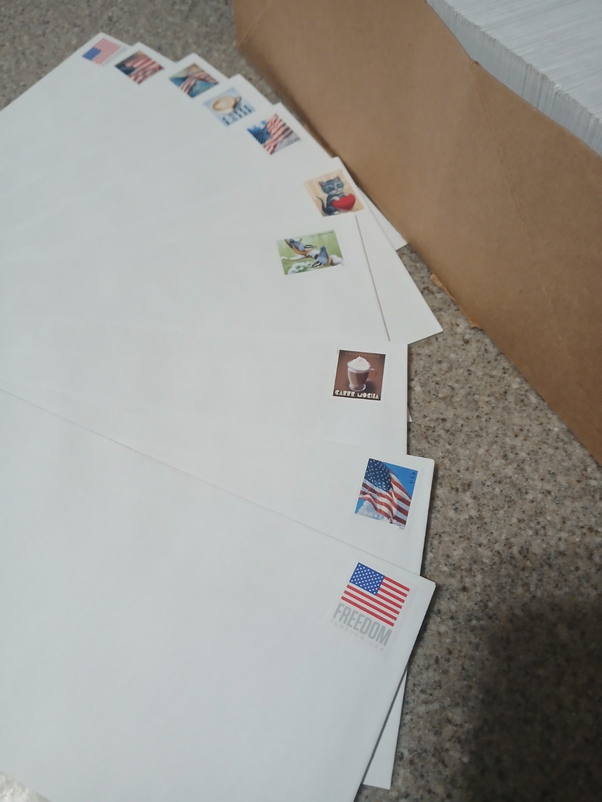 500 Forever Stamped Envelopes – #10 White Woved Security 4 1/8″ X 9 1/2″ Gummed