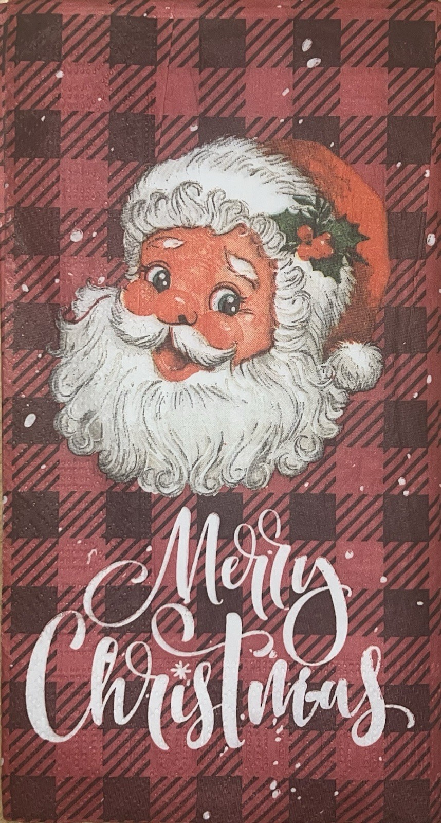 Three Individual paper dinner Decoupage napkin Christmas Santa Checker Red/black