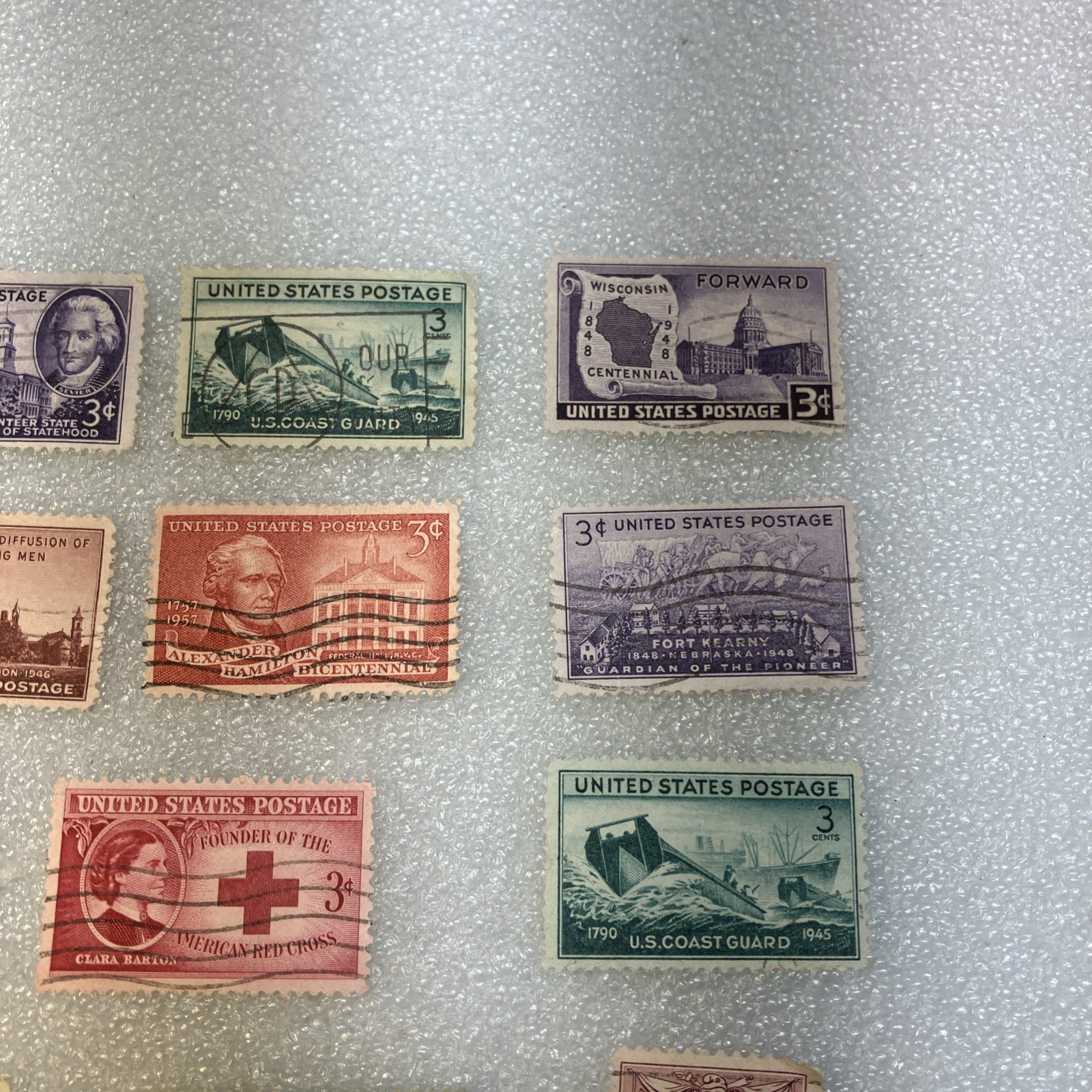 15 USED/Cancelled Commemorative 3c 1941-1955 US Stamps. Varied Lot. $1 Ships.