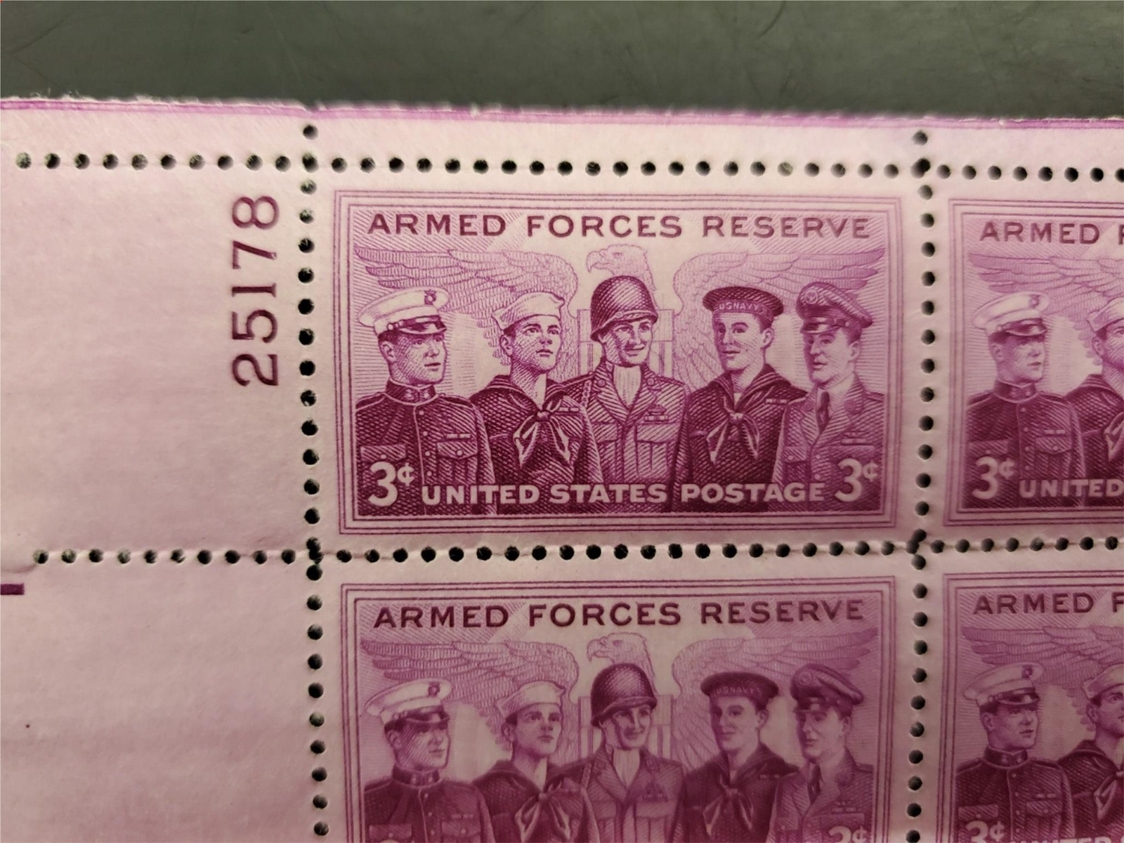 Vtg ’55 Armed Forces Reserve 3 Cent USPS Postage Stamp Sheet 50 Stamps Mint NH