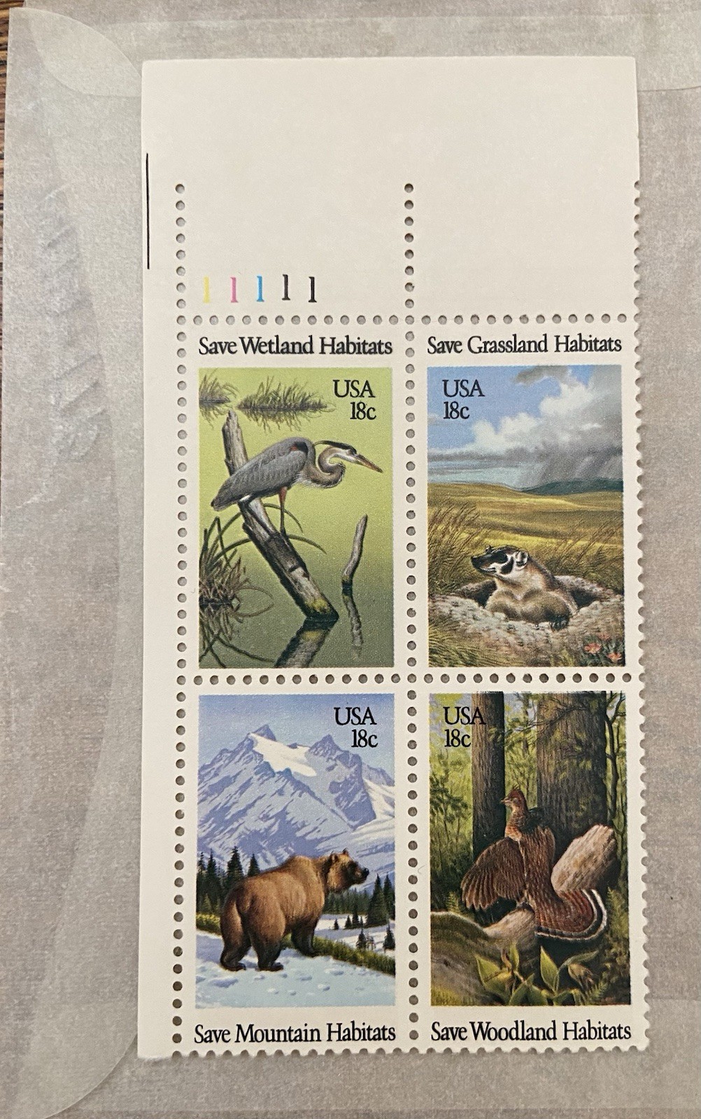 US POSTAGE STAMPS US “ENVIRONMENTAL” LOT/7 FULL SHEET AND PLATE BLOCKS -MNH