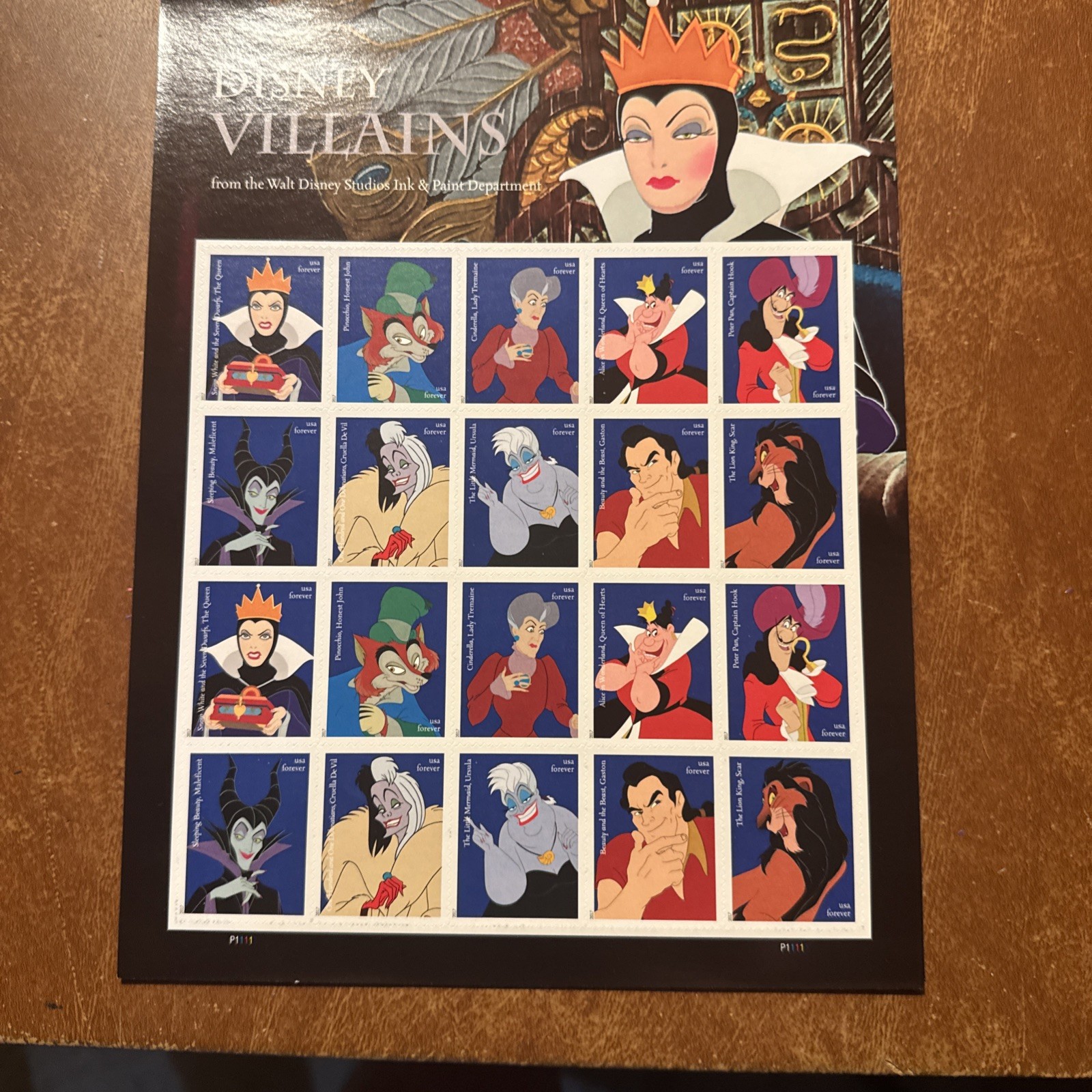 USPS Walt Disney Villains One Sheet Forever Stamps – Booklet of 20 First Class F