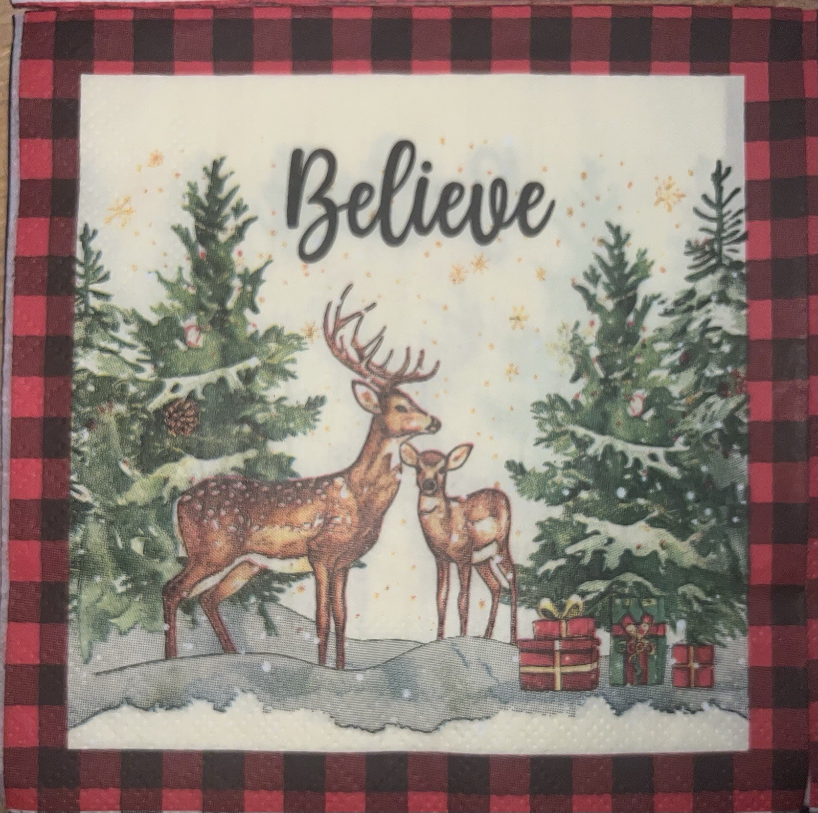 Two Paper BEVERAGE Decoupage Art Craft Napkins Christmas Forest Deer Trees 5×5”