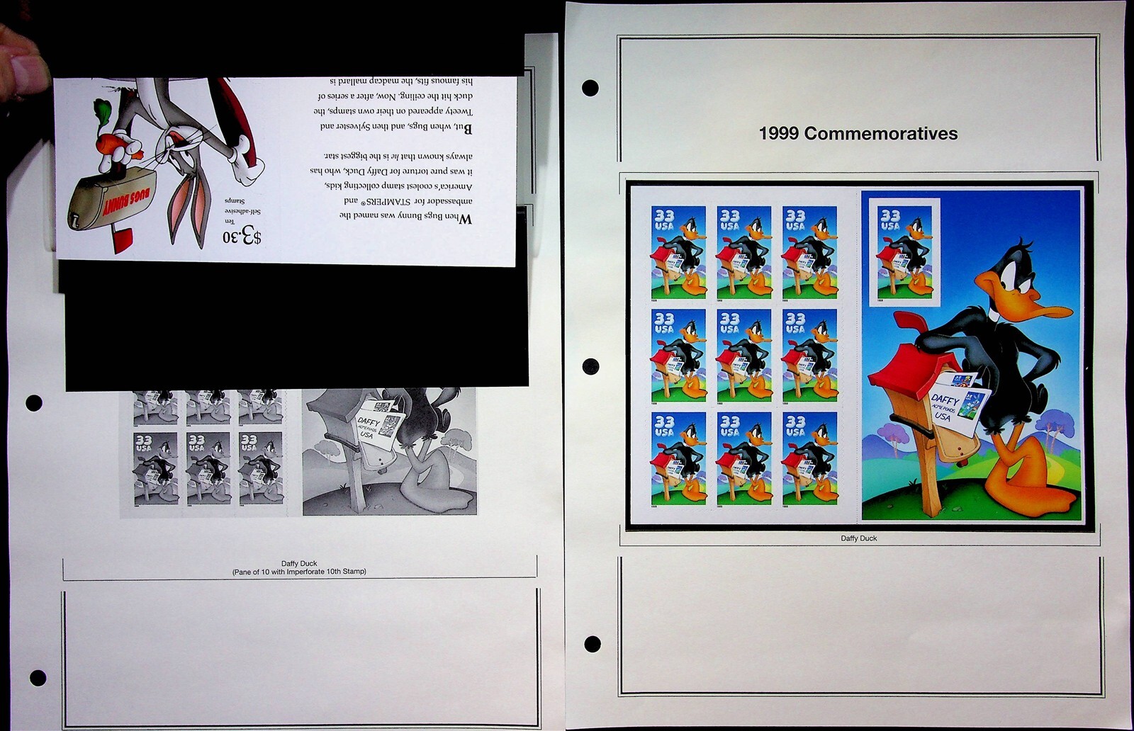 Daffy Duck Lot Of 2 Full Sheets Of 33¢ Stamps & Binder Sheets MNH Scott #3307
