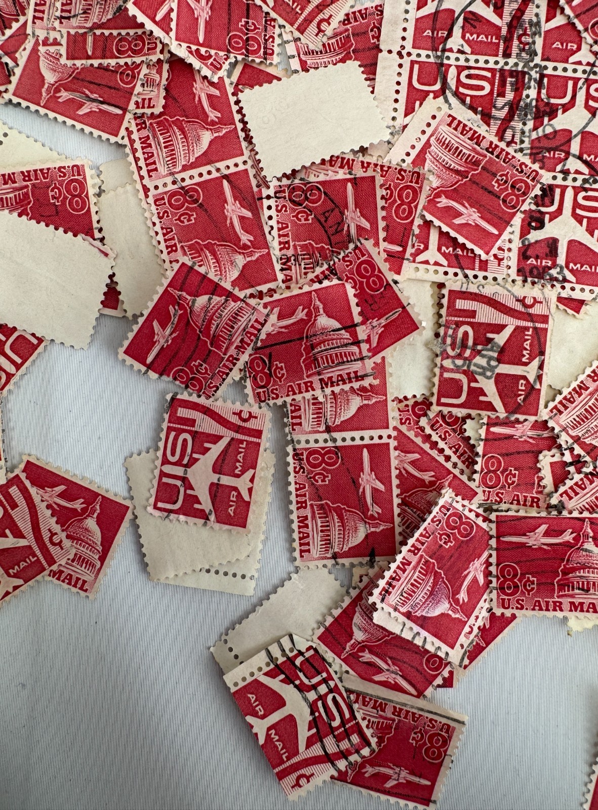Large US Air Mail Stamp Lot 1968 7cent and 8 cent Jet Aircraft Capitol Dome Used