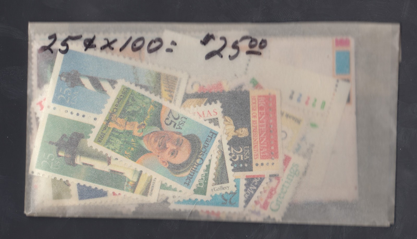 US Discount Bulk Postage – $25 Worth of 25 Cent Stamps – 100 Stamps Below Face!
