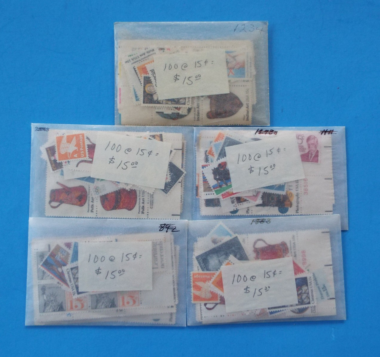 US Discount Postage 1000 15 Cent 15c Stamps Blocks Singles Mixed Mint Lot #9
