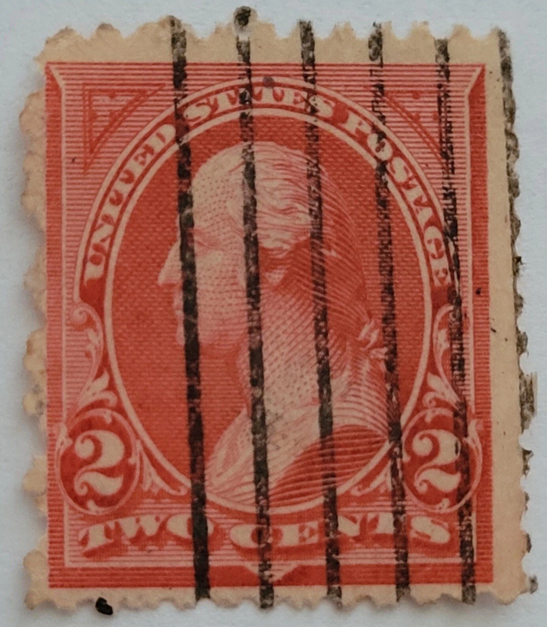 1894 Scott #252 George Washington Carmine Type III, 2-Cent Stamp Post Marked