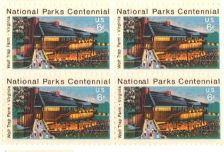 National Park Wolf Trap-BLOCK OF 4 COLLECTIBLE UNUSED 1972 STAMPS–FREE SHIPPING