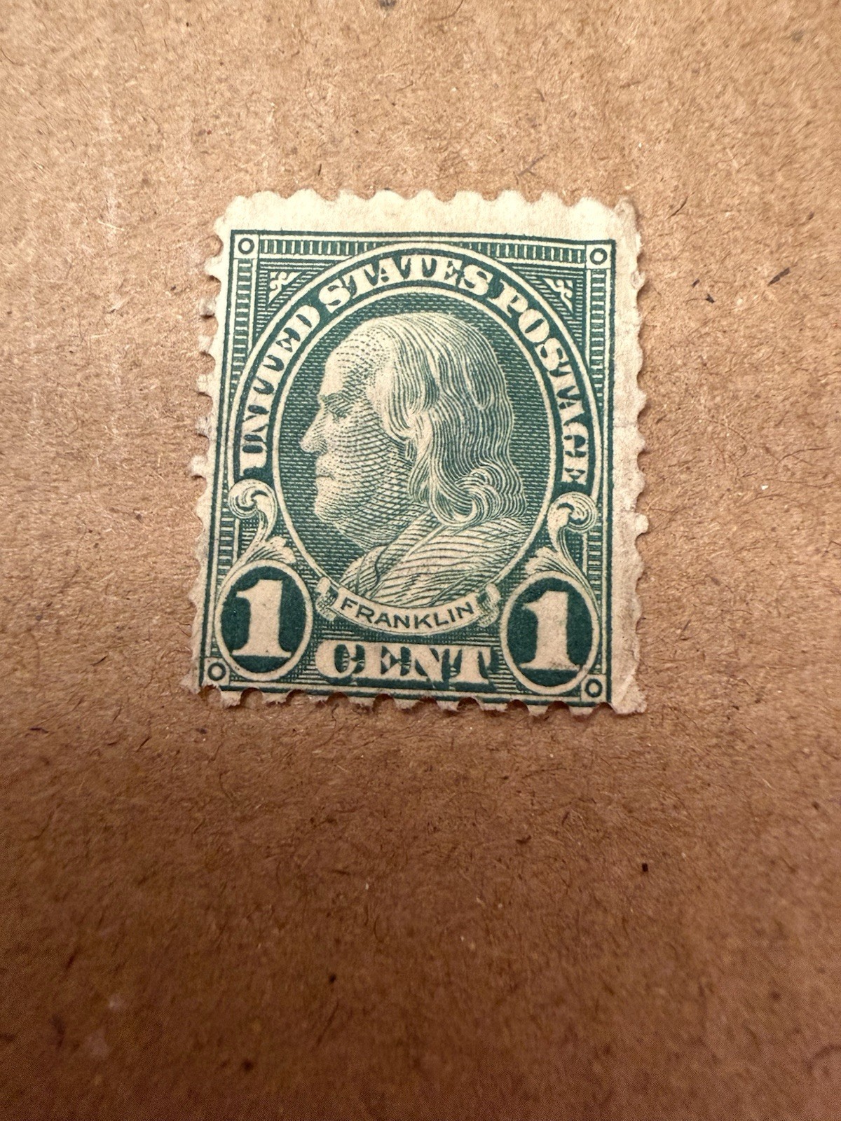Benjamin Franklin 1 Cent, Low Perf Stamp Good Condition, Deep Green