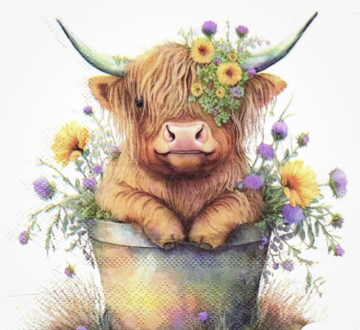 Three Paper Lunch Napkins for Decoupage/Mixed Media – Cute Highland Cow