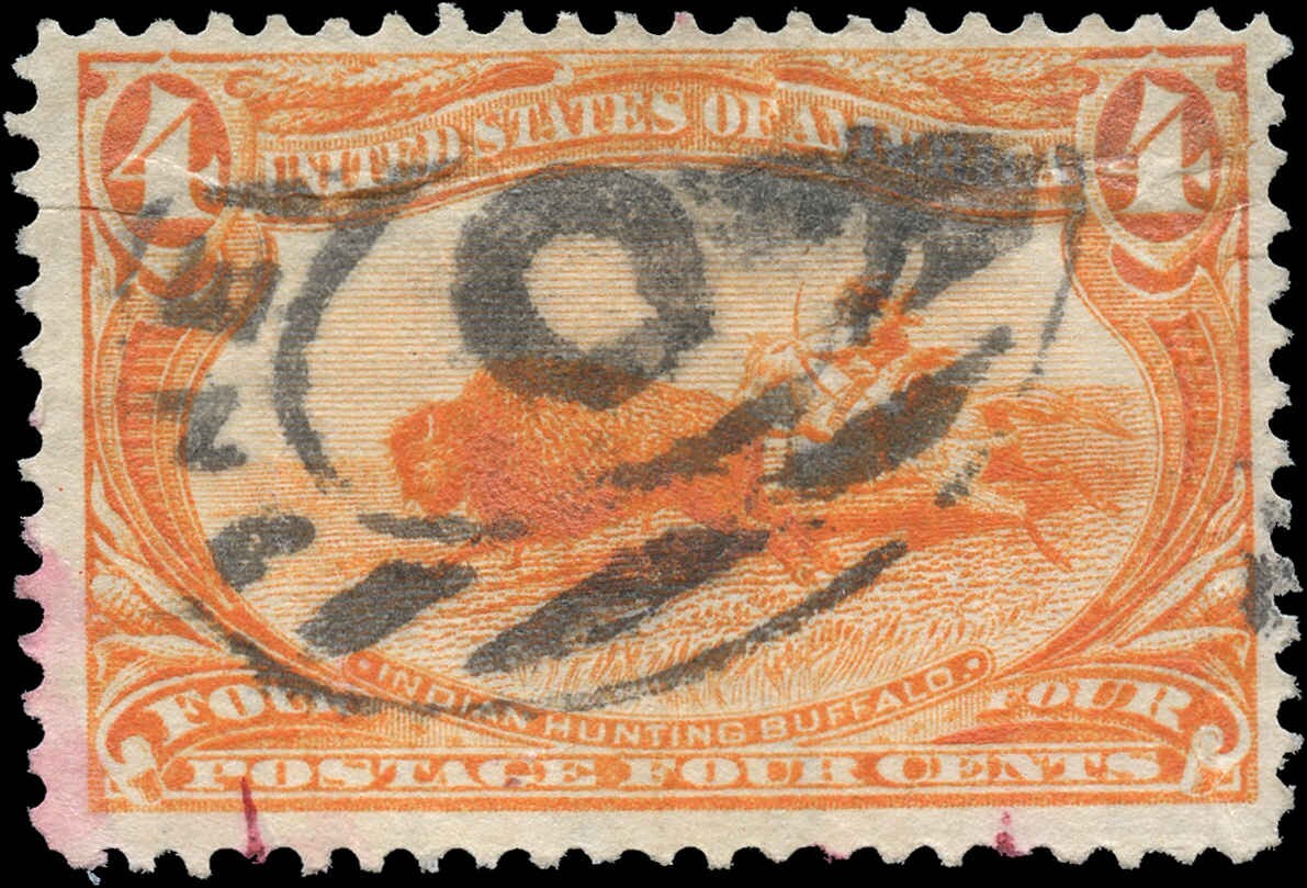 USA Used F-VF 4c Scott #287 1898 Indian Hunting Trans-Mississippi Stamp