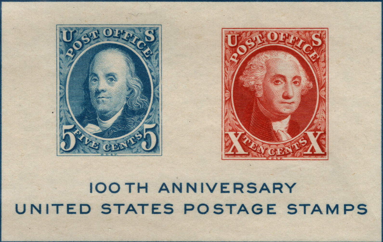 USA 1947 100th ANNIVERSARY USA POSTAGE STAMPS, SOUVENIR SHEET SCOTT 948 MNH