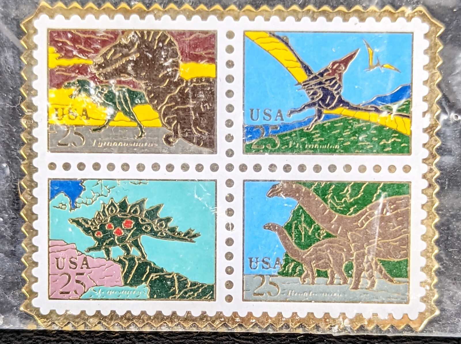 VTG 1989 USPS Postage Stamp 25 cent Dinosaur Pin Pinback
