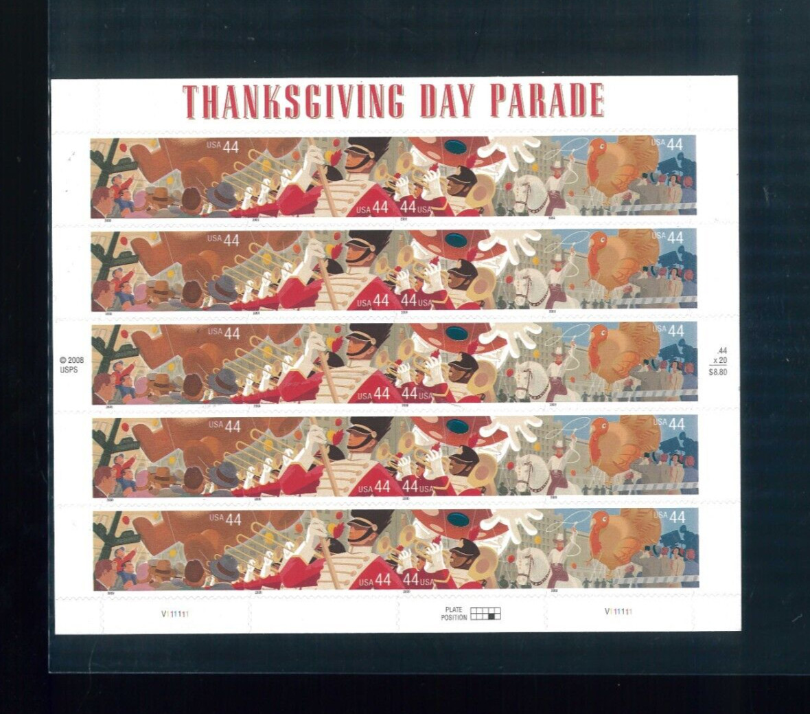United States 44¢ Thanksgiving Day Parade Postage Stamp #4417-20 MNH Sheet
