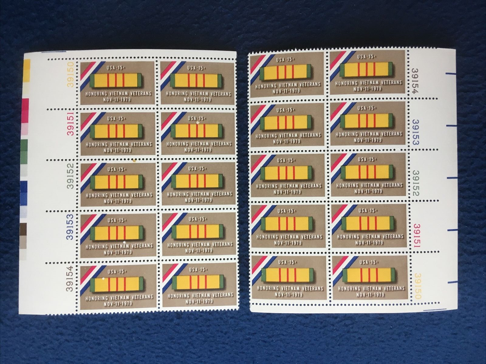 Vietnam Veterans USPS Stamps Plate Blocks – Lot of 2 – Suitable for framing!