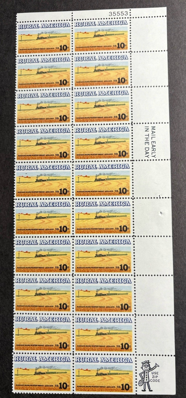 1974 US Scott #1506, 10c Rural America: Winter Wheat Stamps, MNH Block of 20
