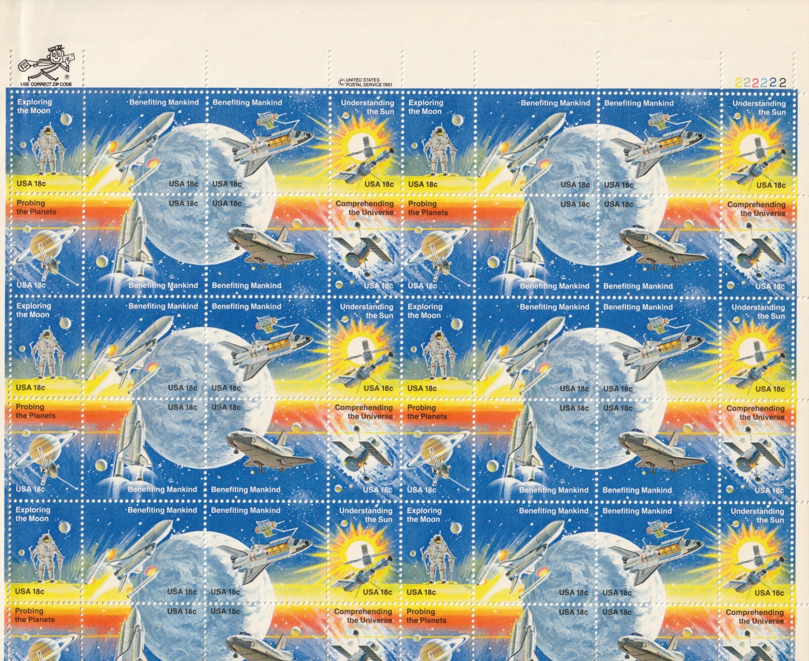 1981 USPS Scott #1912-1919 Space Achievement Full Stamp Sheet 1981 FRESH MNH