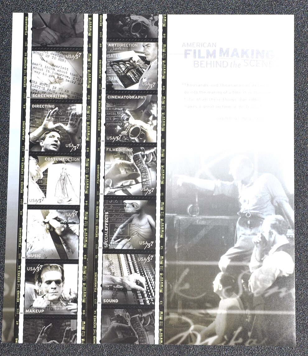 US American Filmmaking Behind The Scenes Full Sheet 10, 37¢, #3772, MNH FV $3.70