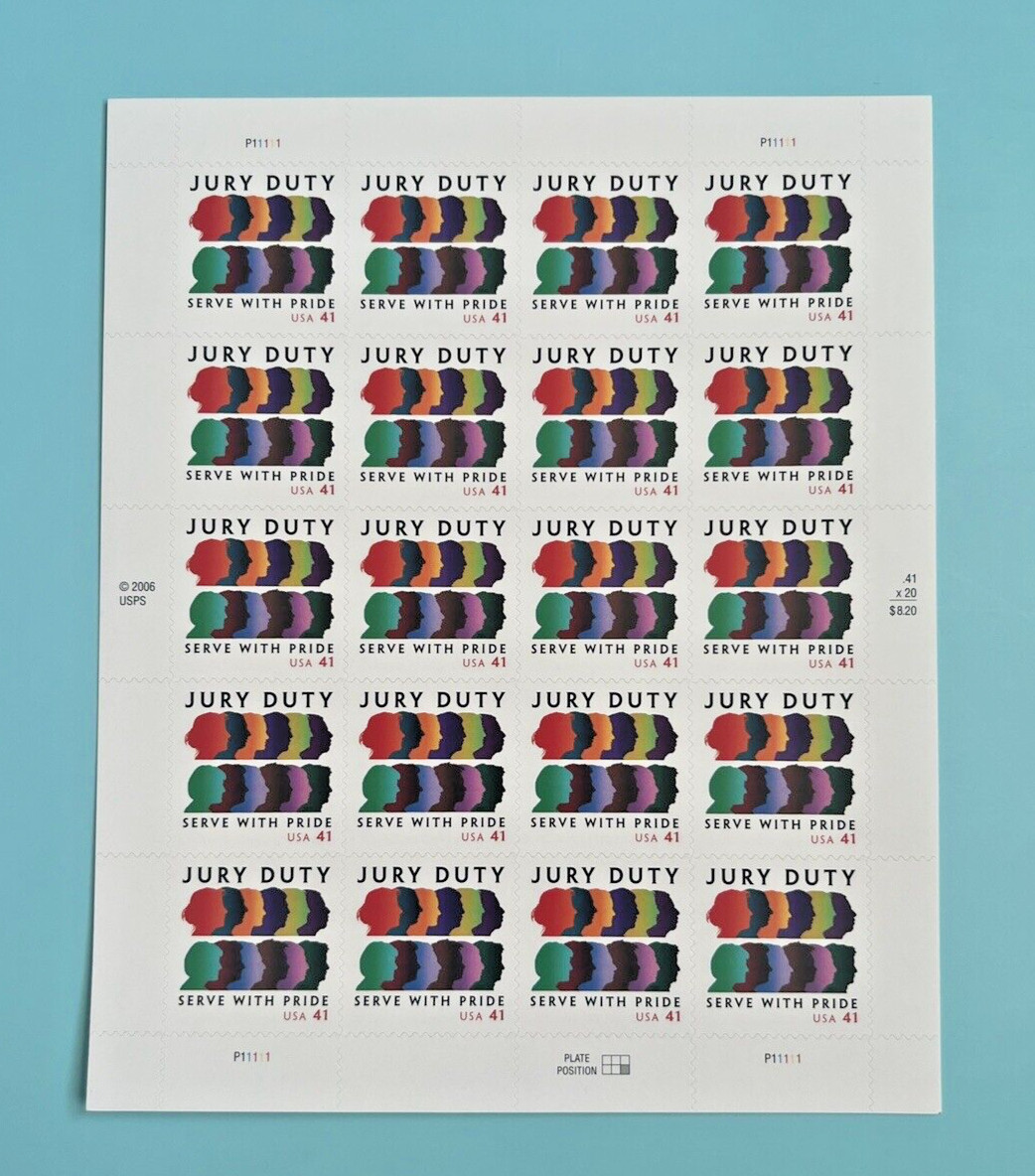 #4200 JURY DUTY SERVE WITH PRIDE 2 Sheets of 20 = 40 Stamps – 41¢ FV$16.40